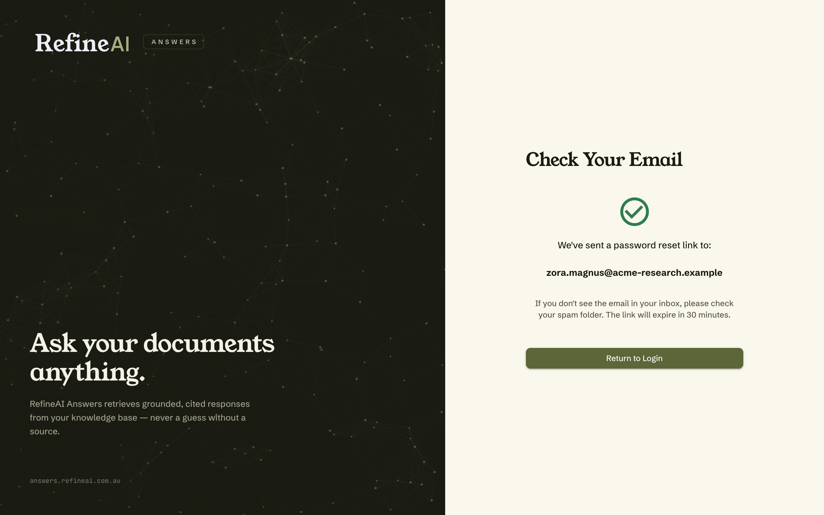 Reset email confirmation