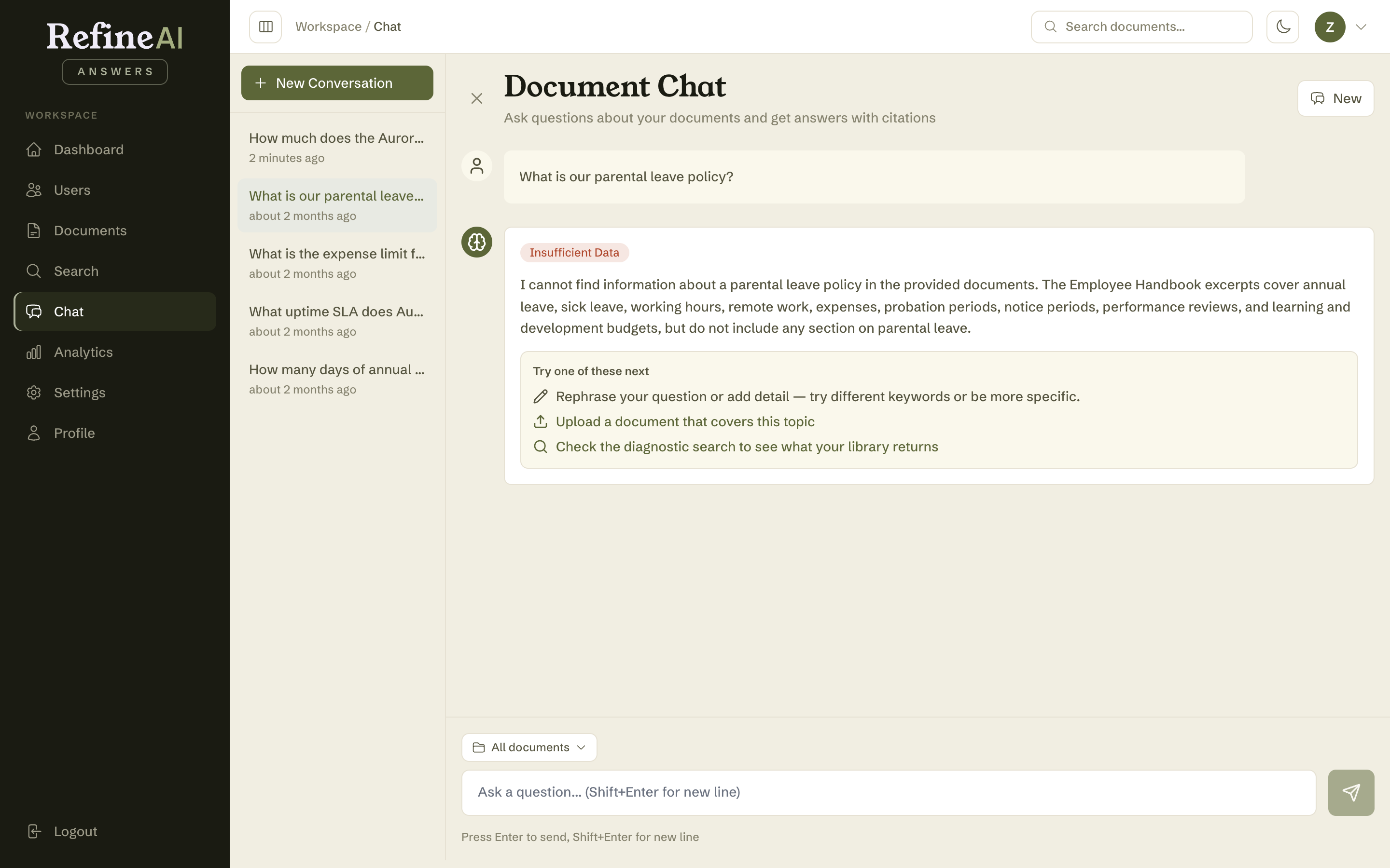 An honest "no answer" with suggested next steps