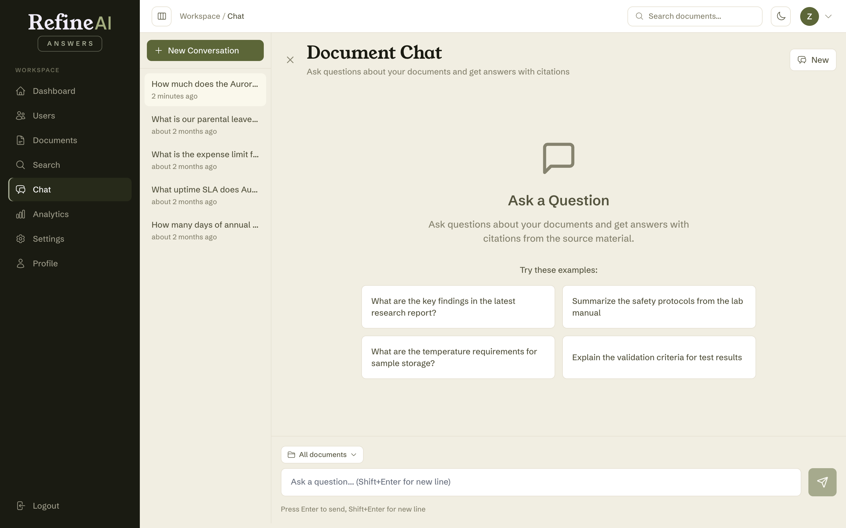 The conversation list
