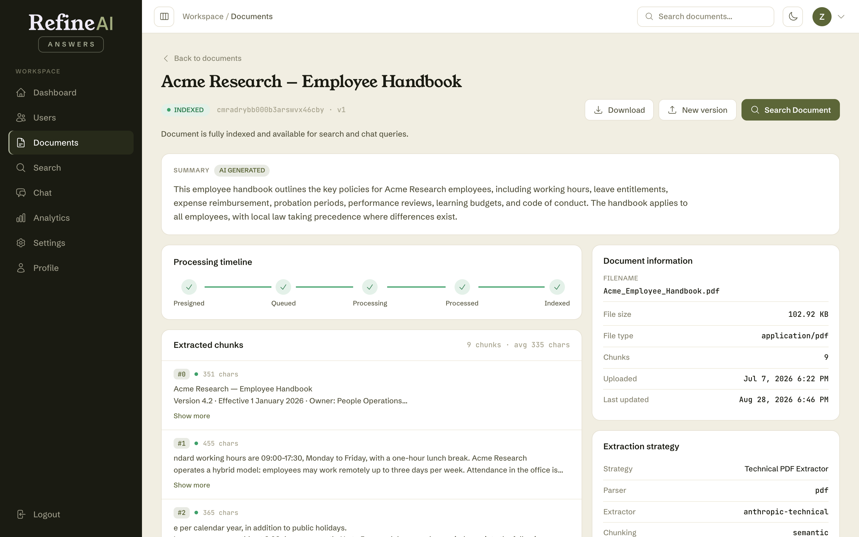 A document's details page