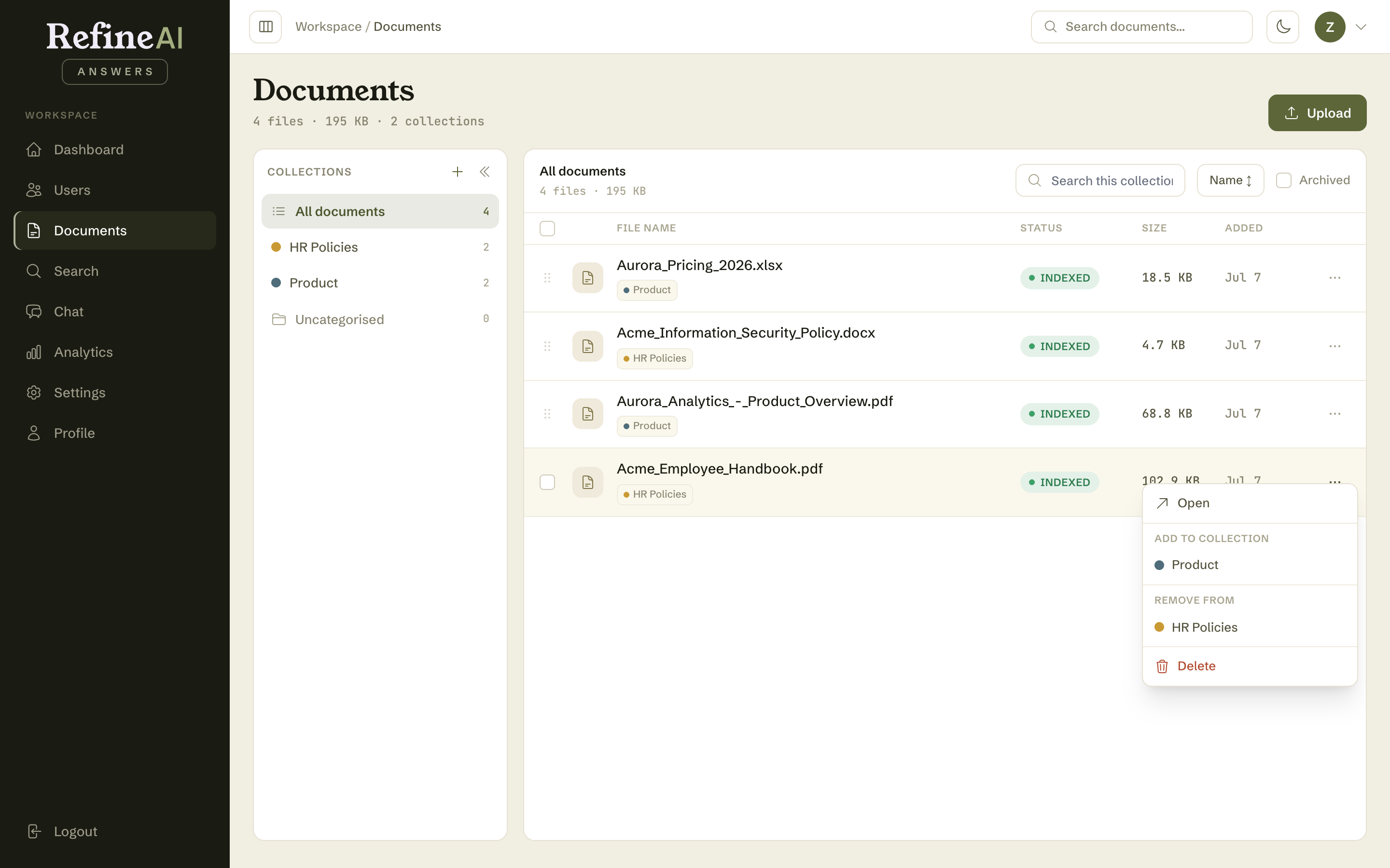 The per-document menu