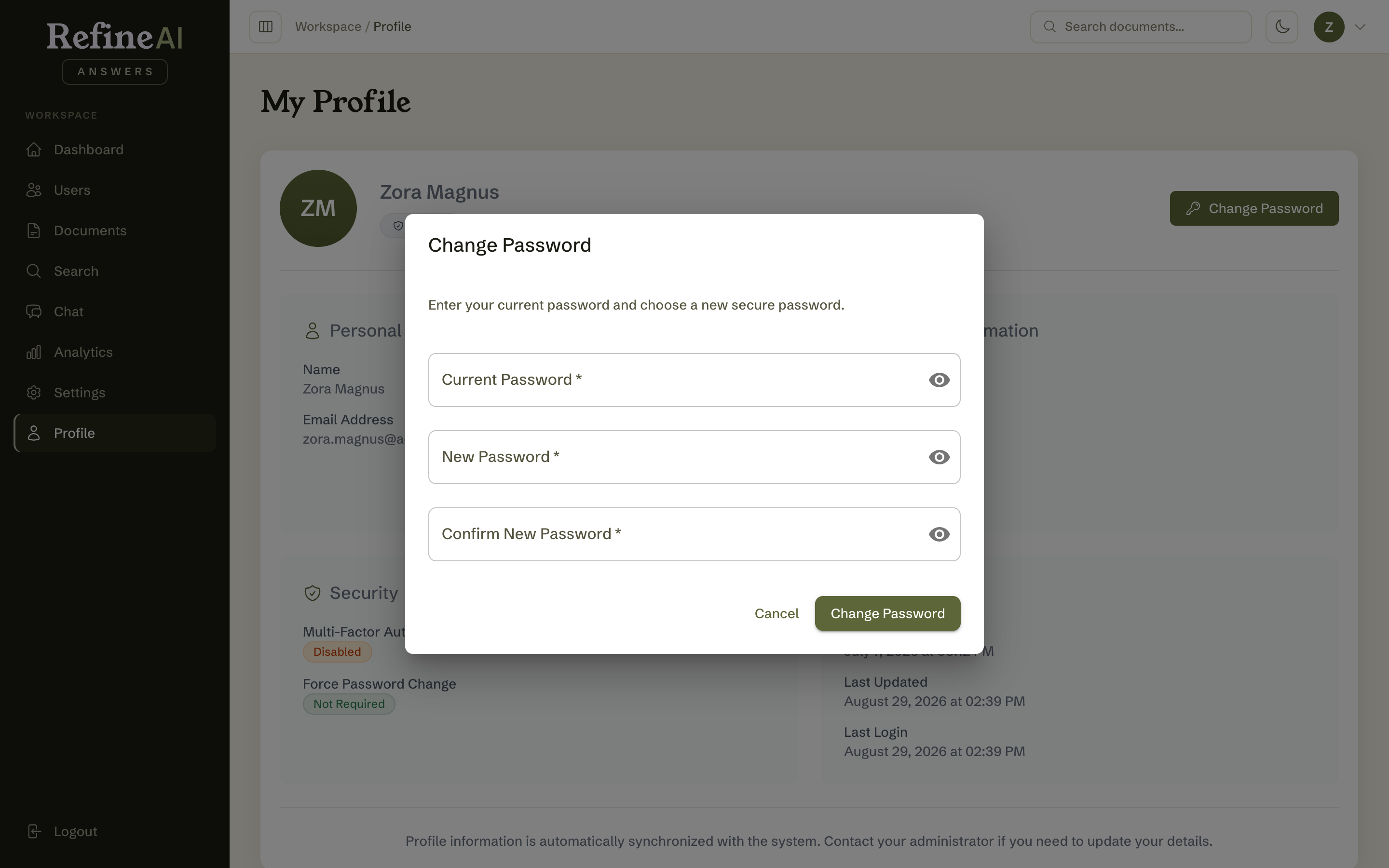 The change-password dialog
