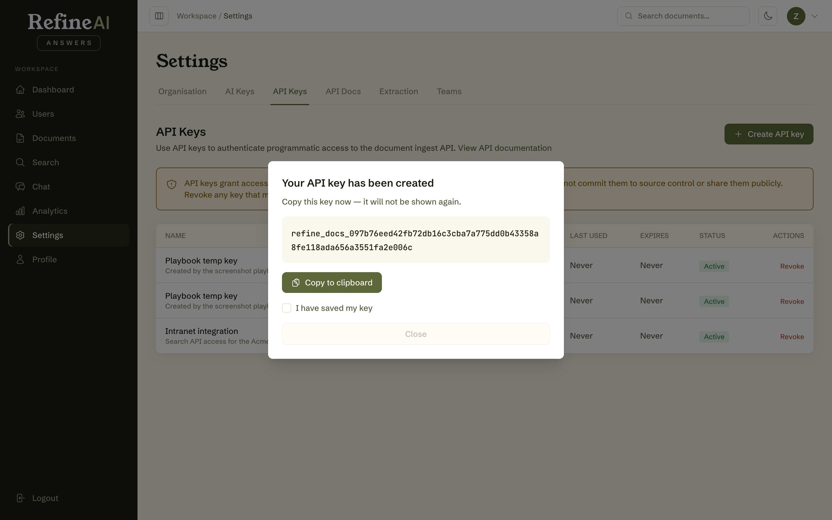 The one-time key display